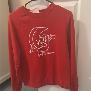 Glossier Red Sweatshirt with Graphic Design